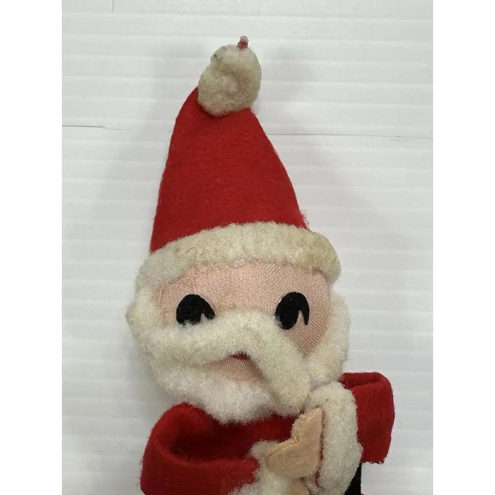 Vintage MCM 1960's Christmas Bendable Felt‎ Santa Ornament Made In Japan